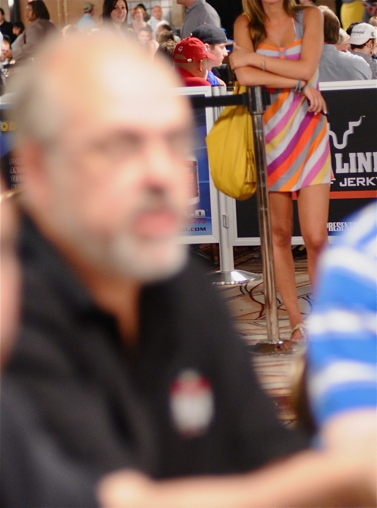 Creepy old dude David Sklansky stares down his opponent today in the $1500 PLO event.