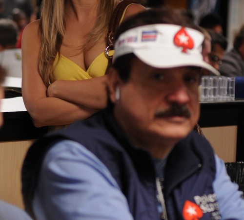 Humberto Brenes with Girl on the Rail at 2009 WSOP It wasn't the breast of days for Humberto Brenes, as he failed to make it to Day 2 of Event #7.